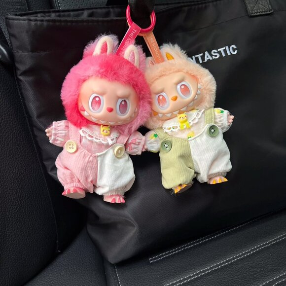 [BUNDLE of 2] Labubu Outfits – Pink & Green Overall Sets with Bows 🎀 - Picture 4 of 8